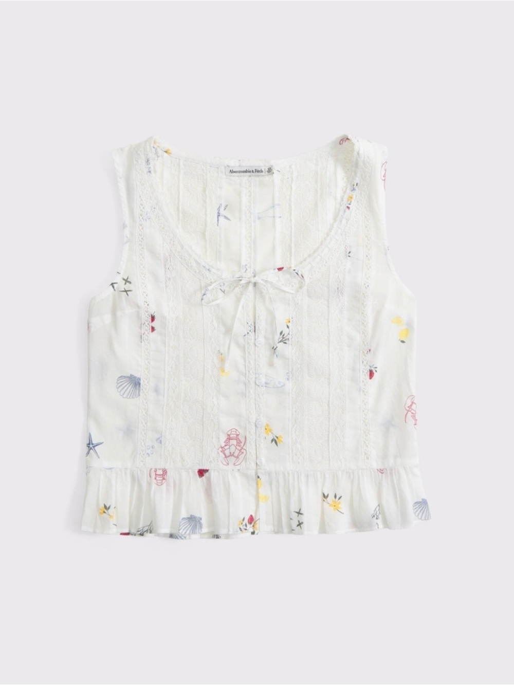 Abercrombie & Fitch White Print Button-Through Lace-Trim Tank - Large